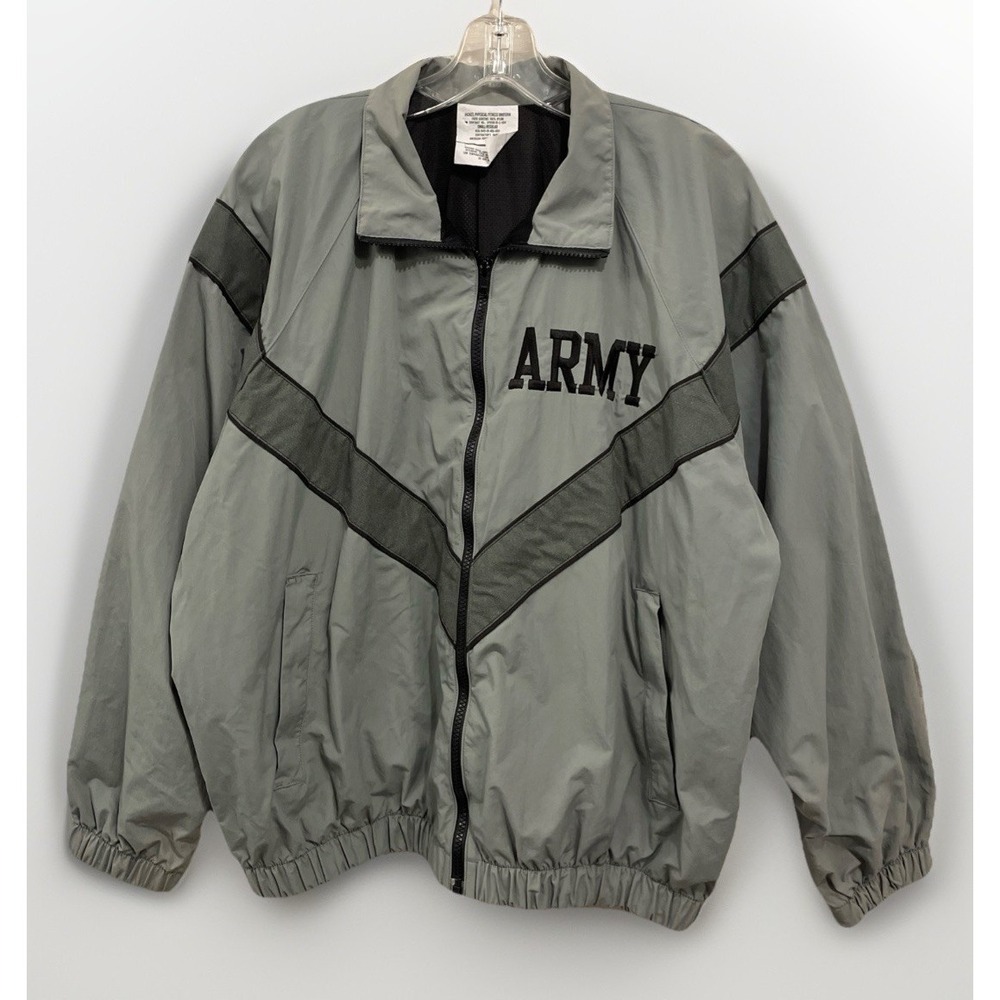 US Army Physical Fitness Uniform Nylon Jacket Gray Full Zip Mens Size‎ Small